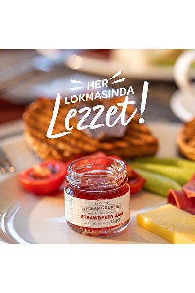 Lokman Gourmet Organik Çilek Reçeli Kavanoz 32 gram 50 li Paket - Kahvaltılık, Doğal Lezzet