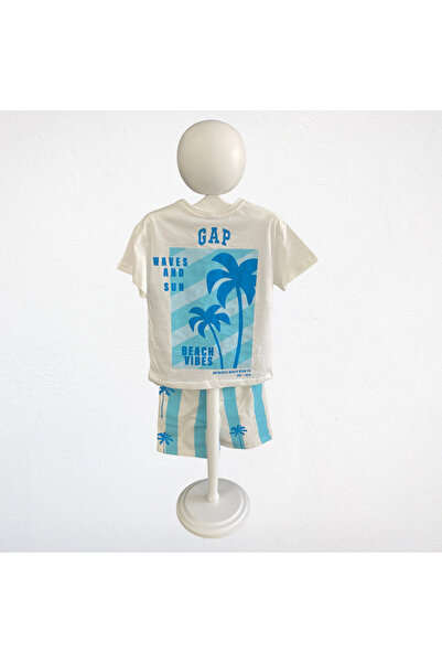 NOBLEKIDS Children's Summer Set – Palm Tree Patterned Blue & White