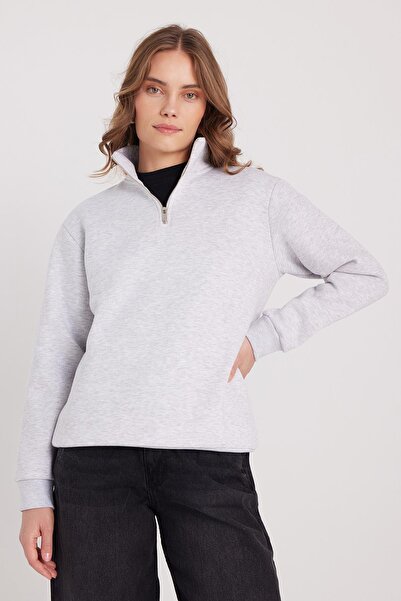 Tudors Γυναικείο φούτερ με ψηλό γιακά με μισό φερμουάρ, άνετο βαμβακερό εσωτερικό φλις, χαλαρή εφαρμογή