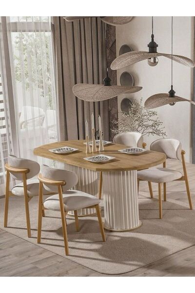 Gazzini Furniture İris İskandinav Ahşap Masa Sandalye Takımı 80x190