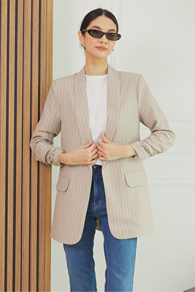 Butik Modana Çizgili Blazer Ceket