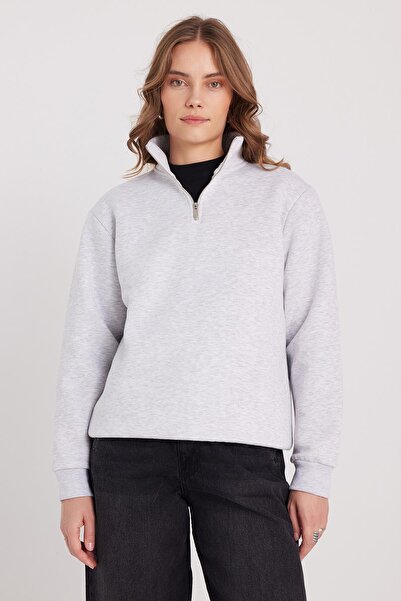 Tudors Γυναικείο φούτερ με ψηλό γιακά με μισό φερμουάρ, άνετο βαμβακερό εσωτερικό φλις, χαλαρή εφαρμογή