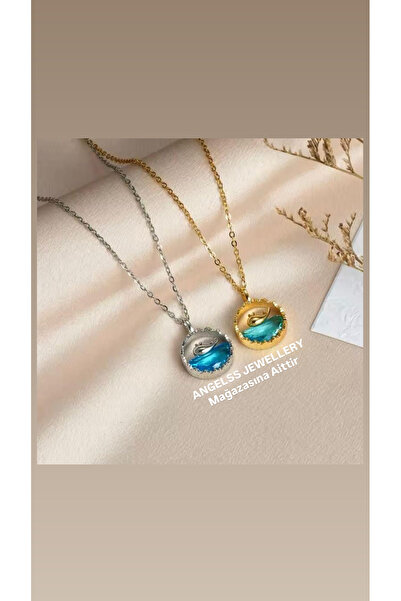 ANGELSS JEWELLERY Okyanus Deniz Üzerinde Balina Yunus Balığı Çelik Kolye (Den...