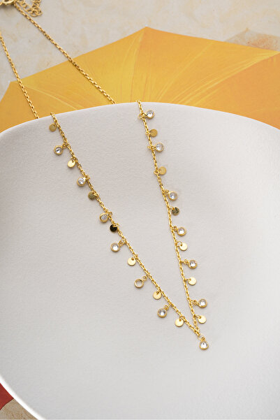 Silvano Jewelry 925 Ayar Gümüş Taşlı Pullu Zincir Kolye