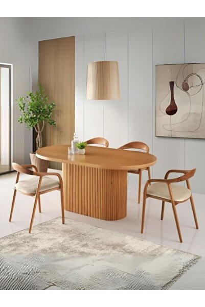 Gazzini Furniture Midas İskandinav Natural Ahşap Masa Sandalye Takımı 80x150