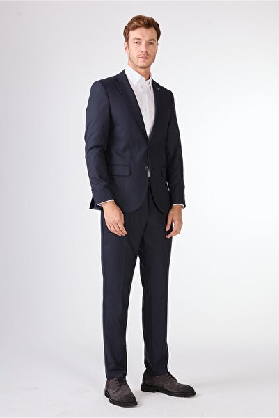 Dufy LACİVERT ARMÜR ARMÜRLÜ TAKIM ELBİSE - SLIM FIT
