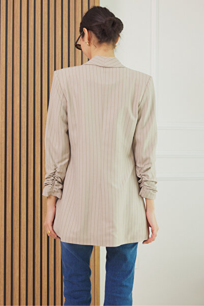 Butik Modana Çizgili Blazer Ceket