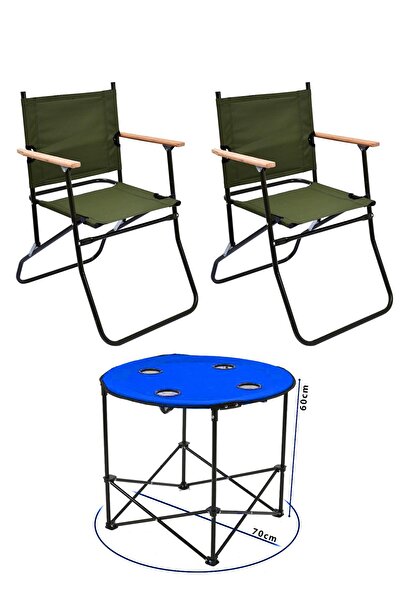 Exent 2 Adet 120 Kg kapasiteli Katlanır Kamp Sandalyesi ve Yuvarlak Kamp Masası-2-M-Y