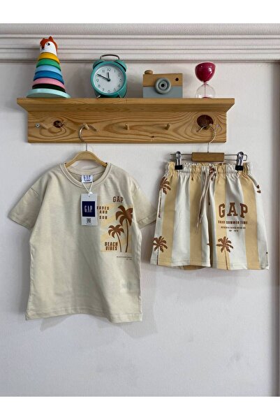 NOBLEKIDS Children's Summer Set – Brown & White with Palm Tree Pattern