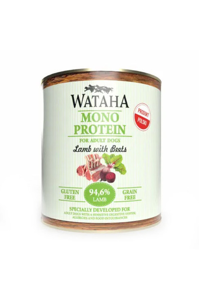 Wataha Conserva MONO PROTEIN Pentru Caine Adult, 94, 6% Carne, Cu Miel Si Sfecla, 800g