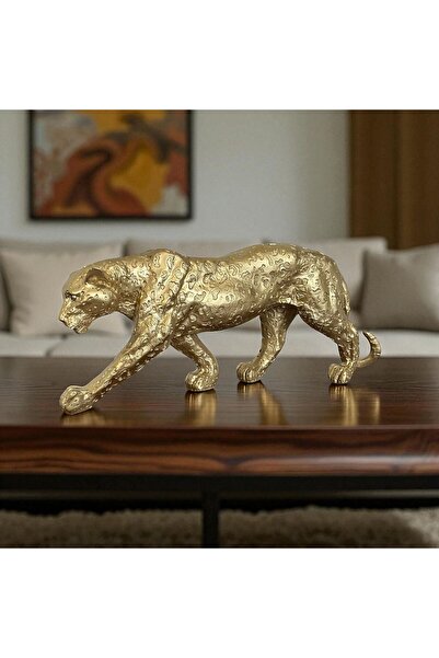 srs dizayn Altın Leopar Heykeli, Lüks Leopar Heykeli, Büyük Boy Leopar Heykeli, El Yapımı Hediye