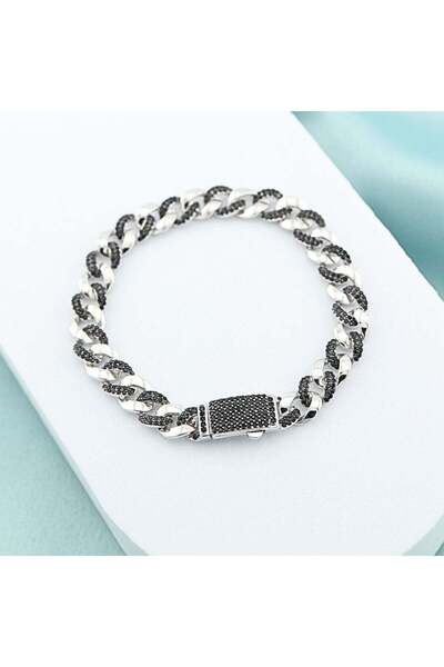 Bijuteria SORELLY Bratara Argint Cuban Link cu Pietre Negre