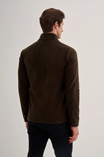 Cazador Basic Fleece Fabric Regular Fit Stand Collar Sweat Cardigan-56330