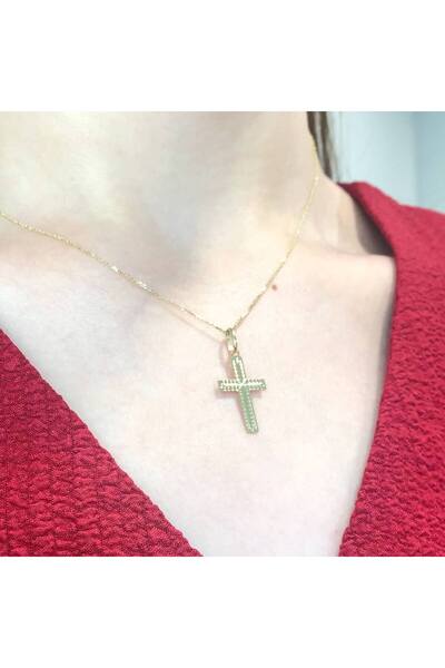 Bijuteria SORELLY 14k Gold Cross Pendant with Stripes