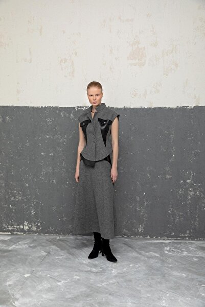 KAMEYA DERİ DETAYLI UZUN ETEK 26W30816