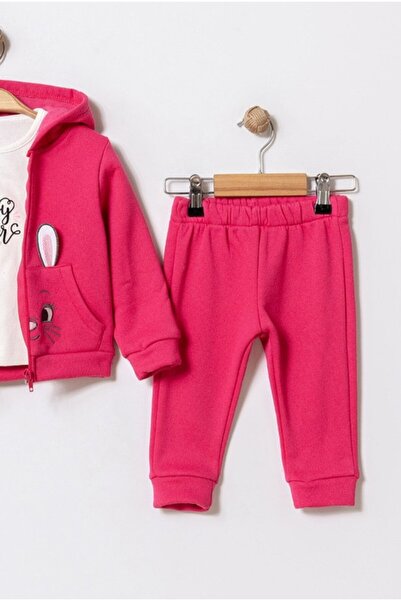 Chicsy Baby Baby Seasonal 3-Piece Set Rabbit Patterned Hooded Sweatshirt T-Shirt and Sweatpants