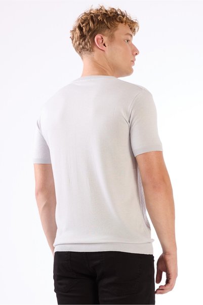Dufy Tricou gri deschis, cu decolteu în formă de O, culoare uni, cu mâneci scurte, tricotaj slim fit
