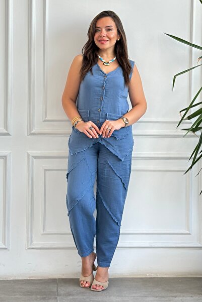 Yağmur Butik Pantaloni din muselină shalwar cu cusături dezordonate