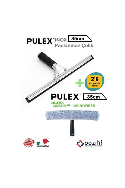 pulex Profesyonel Ev ve İş yeri Cam Tem. Seti - 35cm İnox Camçek + Mikrofiber...