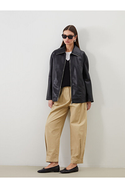 LC Waikiki Плюс нова сезонна риза с яка Овърсайз дамско яке с кожен вид