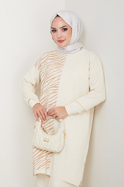 KAYA BUTİK Leopard Patterned Glitter Knitwear Tunic