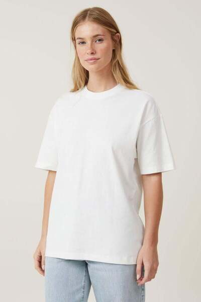 Seeh Mânecă scurtă albă supradimensionat basic Femei tricou SH281