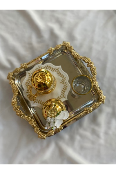 Z&B FLOWERS Gold Gümüş Kahve Tepsisi Damat Kahvesi Nişan Tepsisi