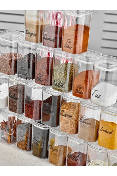 Tasarım Evi Etiketli 24'lü 300 ML Akrilik Saklama Kabı -Premium Baharatlık Seti