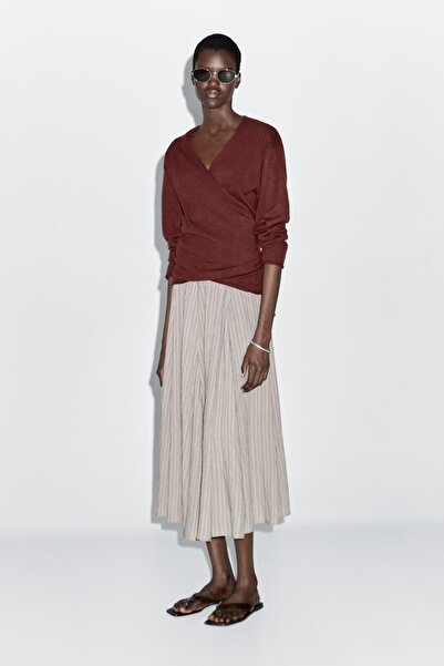 Massimo Dutti Çizgili A kesim midi etek