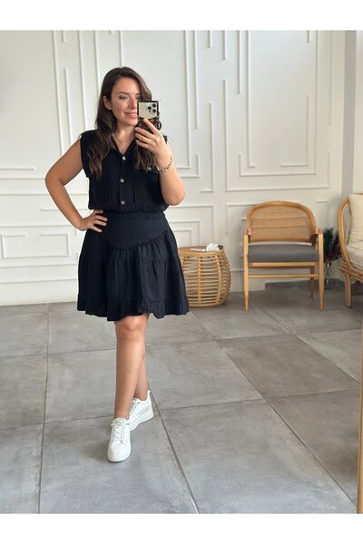 Yağmur Butik Еластична талия, джоб, блуза без ръкави от муслин