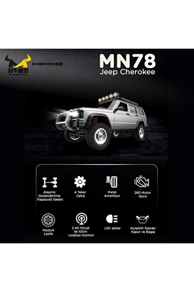 MN Model MN78 1/12 Jeep Cherokee 4x4 RC Model Crawler Offroad Truck Uzaktan Kumandalı Araba RTRGümüş