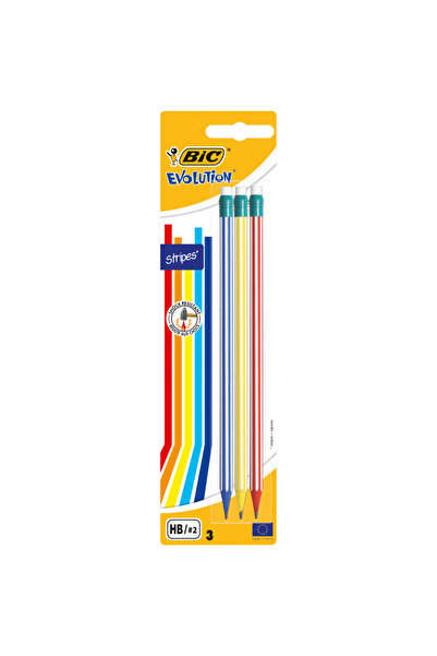 Bic Creion grafit Evolution STRIPES 646 cu radiera, set 3 bucati