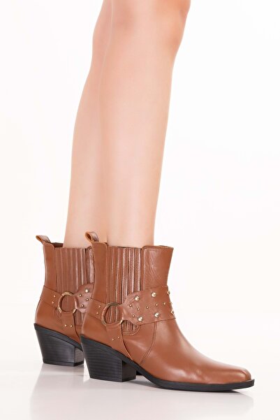 Gondol Kadın Hakiki Deri Western Tarz Bot Astrid Taba