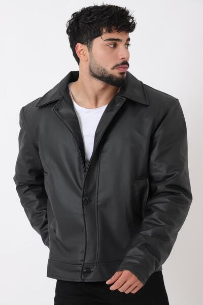 Stilkombin Oversize Düğmeli Suni Deri Kışlık Mont Bl 1851_50457