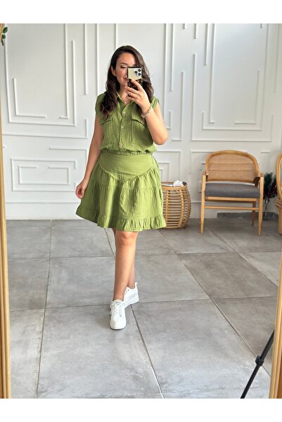 Yağmur Butik Еластична талия, джоб, блуза без ръкави от муслин