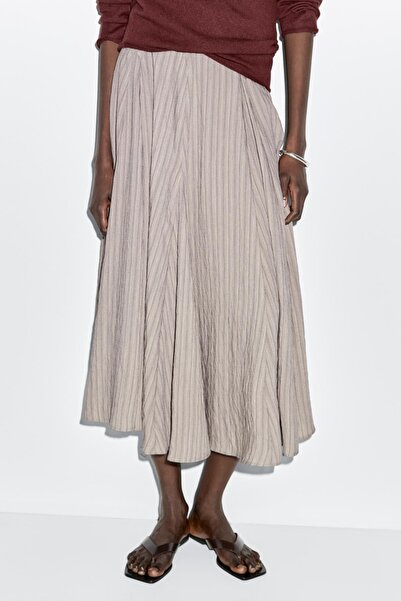 Massimo Dutti Çizgili A kesim midi etek