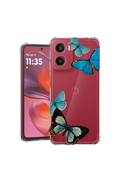 bestcase Carcasă spate antișoc pentru Motorola Moto E15, fluturi albaștri fru...
