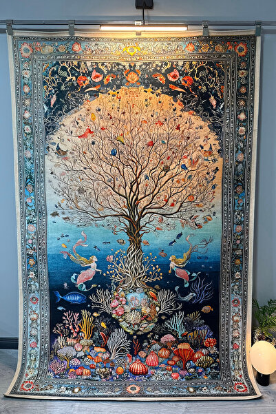 kilim home Mercan ve Deniz Kızı Figürlü Dekoratif Halı Desenli Yumuşak Dokulu...