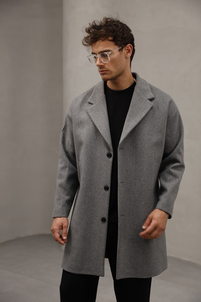 Bürke Γκρι Χρώμα Κλείσιμο με κουμπιά Μισό μεγάλο μέγεθος Άνετο κομμένο μακρύ ανδρικό παλτό από κασμίρ