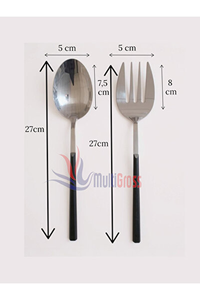 Multiamo Large Size Steel Serving Spoon Serving Fork 27 cm Set of 2