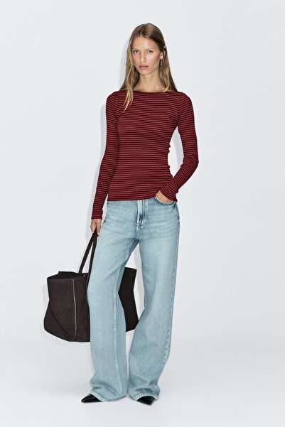 Massimo Dutti Şerit detaylı çizgili uzun kollu t-shirt