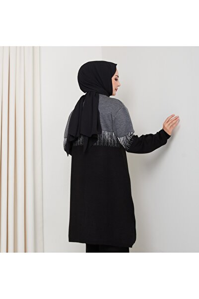 KAYA BUTİK İki Renkli Simli Triko Tunik