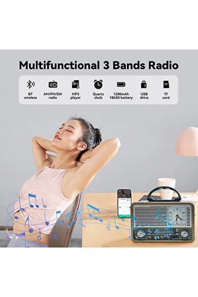 Poro Online Retro Portable Radio PORO 137, Bluetooth, MP3, USB/TF and 3 bands AM/FM/SW