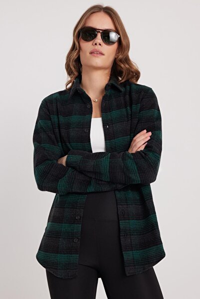 Tudors Kadın Slim Fit Dar Kesim Oduncu Kareli Kışlık Gömlek