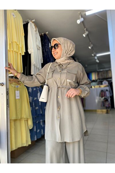 TRİPEN KADIN CUPRA KUMAŞ DÜĞMELİ BAĞLAMALI ALT ÜST İKİLİ TAKIM