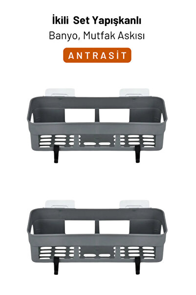 Shoplero İkili Yapışkan Mutfak Banyo Organizeri Seti, Antrasit