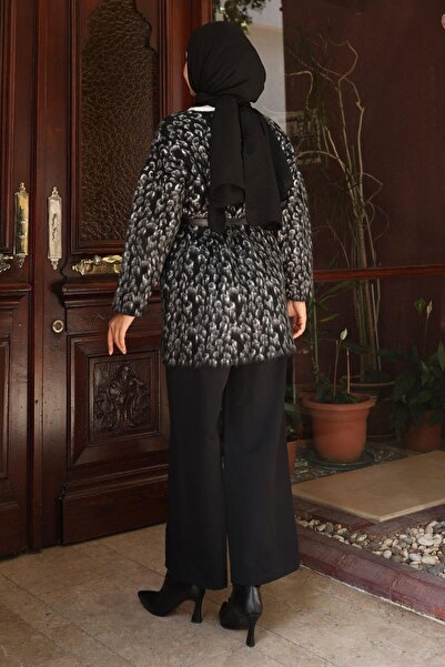 Modamihram Комплект от трикотаж с леопардов принт, черен 6147