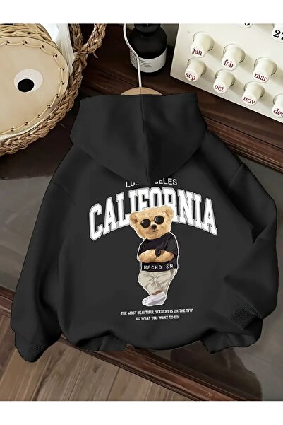 oneagılyazı سويت شيرت شتوي بقلنسوة، مطبوع عليه دب كاليفورنيا للأطفال