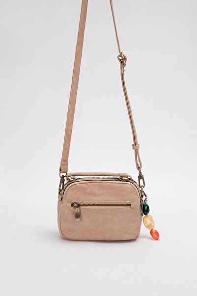 Levidor Geantă de umăr cu detalii din piatră, accesoriu bej-gri