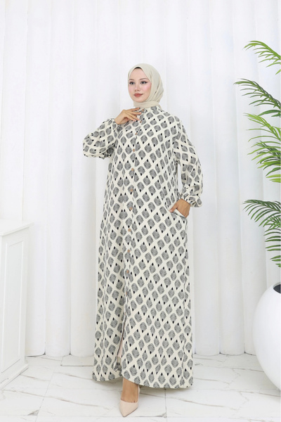 MSK Fashion Φόρεμα με φύλλα με κουμπιά σε όλο το μήκος του, λευκό